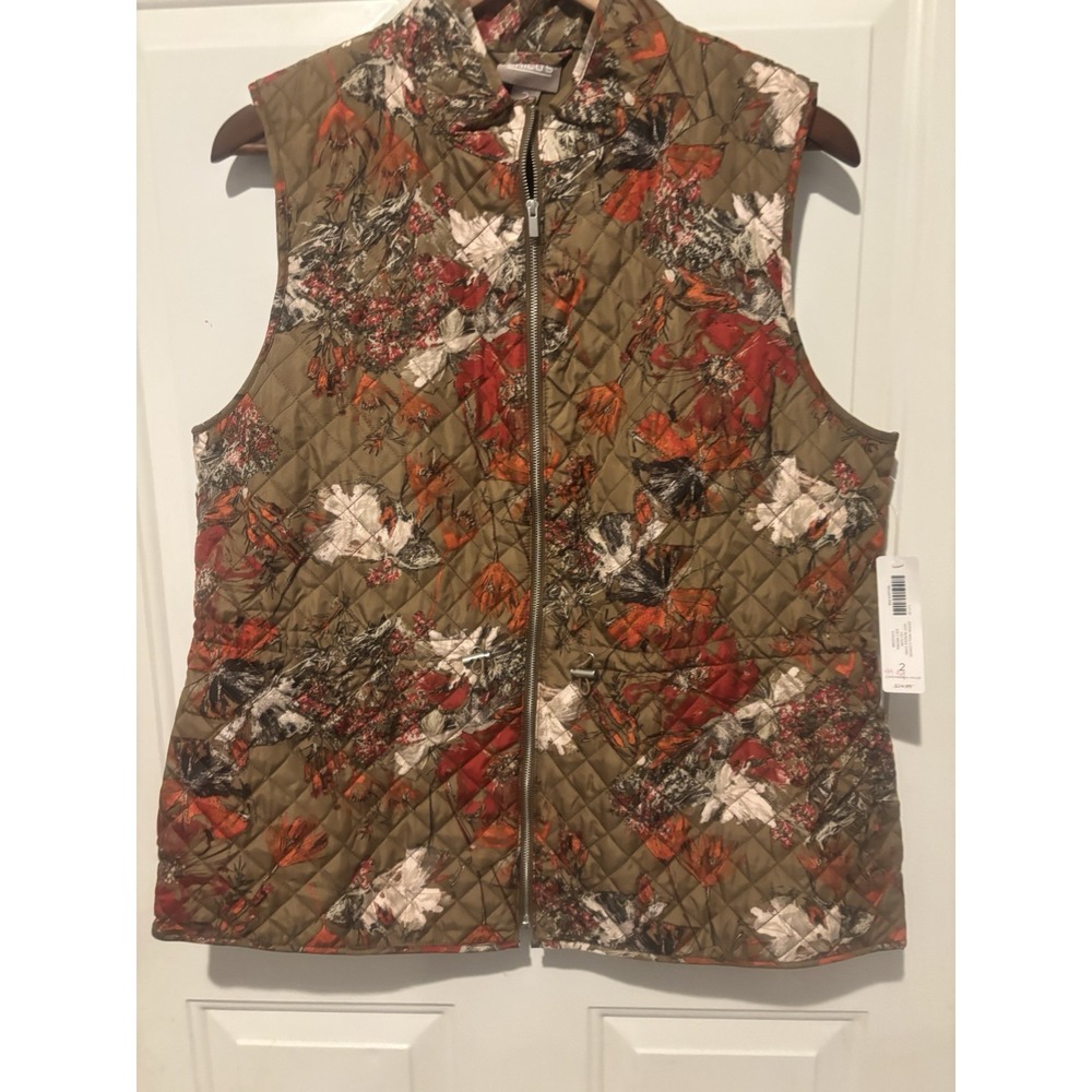 Chico's Puffer Vest Wildflowers Print Bungee Cord NWT Full Zip Women's Size 2